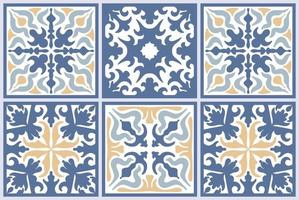 ensemble de carreaux de mosaïque marocaine sans couture avec patchwork coloré. azulejo portugal bleu vintage, talavera mexicain, ornement de majolique italienne, motif arabesque ou mosaïque de céramique espagnole vecteur