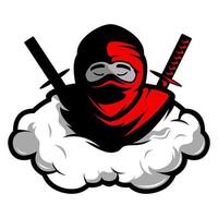 logo d'illustration de ninja rouge dans la conception de vecteur de nuage