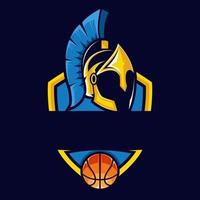 logo esport casque spartiate et basket vecteur