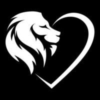 silhouette de logo simple d'une tête de lion et d'amour vecteur