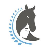 silhouette de logo simple d'une conception vectorielle de femme tenant un cheval vecteur