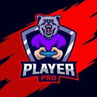 logo de jeu esport ours joueur pro vecteur