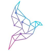 logo d'oiseau bleu dégradé de technologie de diamant simple avec des ailes étirées vecteur