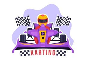 sport de karting avec jeu de course kart ou mini voiture sur une petite piste de circuit en illustration de modèle dessiné à la main de dessin animé plat