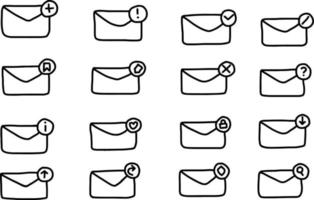 vecteur graphique de la conception d'icônes de courrier électronique avec diverses notifications et utilisant un style de dessin à la main