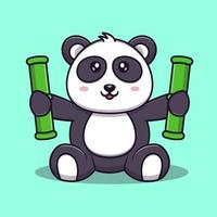 panda mignon tenant illustration d'icône de vecteur de dessin animé en bambou. concept d'icône animale vecteur isolé. style de dessin animé plat