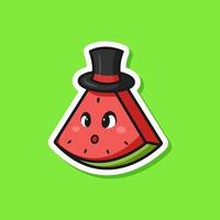 illustration de fruit de pastèque de magicien magique de dessin animé adorable mignon pour la mascotte et le logo d'icône d'autocollant vecteur