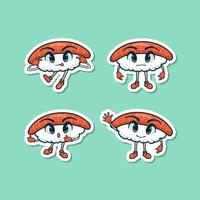 mignon adorable dessin animé délicieux japon sushi riz nourriture illustration pour autocollant icône mascotte logo vecteur