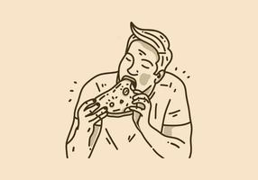 illustration vintage d'un homme mangeant de la pizza vecteur