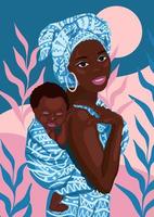 origine ethnique avec affiche de vecteur femme, mère et enfant africaine