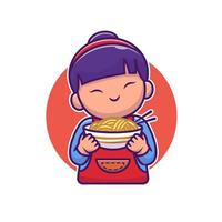 jolie fille asiatique tenant illustration d'icône de vecteur de dessin animé de nouilles. concept d'icône de nourriture de personnes isolé vecteur premium. style de dessin animé plat