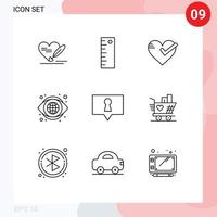 9 concept de contour pour sites Web mobiles et applications vision privée amour regarder globe éléments de conception vectoriels modifiables vecteur