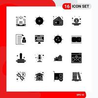 pack de 16 signes et symboles de glyphes solides modernes pour les supports d'impression Web tels que les éléments de conception vectorielle modifiables de film d'investissement de billets d'argent de données vecteur