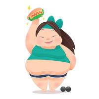 grosse fille aime manger fastfood mais n'aime pas faire de l'exercice vecteur