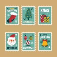 pack d'autocollants de timbres de noël dessinés à la main vecteur