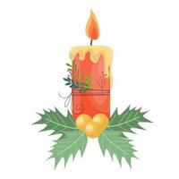 bougies de noël et feuilles du nouvel an vecteur