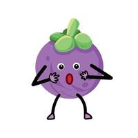 illustration de mascotte de personnage de vecteur de fruit violet mangoustan surpris isolé sur fond rose clair uni. dessin animé plat art style illustration dessin sur le thème mignon et kawaii.