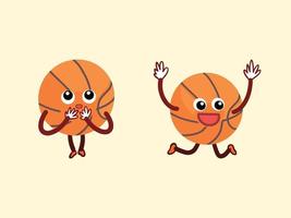 jeu d'illustrations vectorielles de personnage de ballon de sport de mascotte de basket-ball isolé sur fond jaune clair uni. illustration de style art plat simple dessin animé de style bande dessinée. vecteur