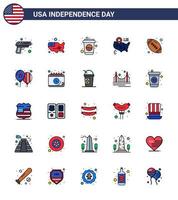 joyeux jour de l'indépendance 25 pack d'icônes de lignes remplies à plat pour le web et l'impression bouteille de ballon de sport emplacement américain modifiable éléments de conception de vecteur de jour des états-unis