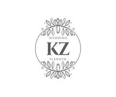 collection de logos de monogramme de mariage lettre initiales kz, modèles minimalistes et floraux modernes dessinés à la main pour cartes d'invitation, réservez la date, identité élégante pour restaurant, boutique, café en image vectorielle vecteur