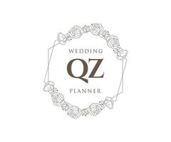 qz initiales lettre mariage monogramme logos collection, modèles minimalistes et floraux modernes dessinés à la main pour cartes d'invitation, réservez la date, identité élégante pour restaurant, boutique, café en image vectorielle vecteur