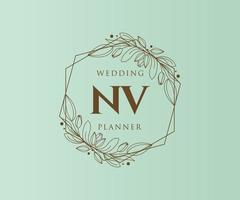 nv initiales lettre mariage monogramme logos collection, modèles minimalistes et floraux modernes dessinés à la main pour cartes d'invitation, réservez la date, identité élégante pour restaurant, boutique, café en image vectorielle vecteur