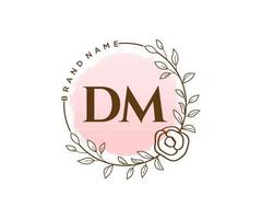 logo féminin initial dm. utilisable pour les logos nature, salon, spa, cosmétique et beauté. élément de modèle de conception de logo vectoriel plat.