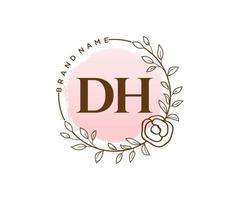 logo féminin dh initial. utilisable pour les logos nature, salon, spa, cosmétique et beauté. élément de modèle de conception de logo vectoriel plat.