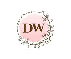 logo féminin initial dw. utilisable pour les logos nature, salon, spa, cosmétique et beauté. élément de modèle de conception de logo vectoriel plat.