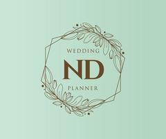 nd initiales lettre collection de logos de monogramme de mariage, modèles minimalistes et floraux modernes dessinés à la main pour cartes d'invitation, réservez la date, identité élégante pour restaurant, boutique, café en image vectorielle vecteur