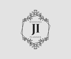 collection de logos de monogramme de mariage lettre initiales ji, modèles minimalistes et floraux modernes dessinés à la main pour cartes d'invitation, réservez la date, identité élégante pour restaurant, boutique, café en image vectorielle vecteur