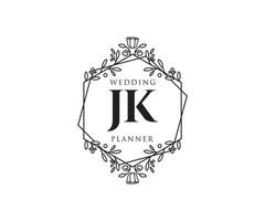 jk initiales lettre mariage monogramme logos collection, modèles minimalistes et floraux modernes dessinés à la main pour cartes d'invitation, réservez la date, identité élégante pour restaurant, boutique, café en image vectorielle vecteur