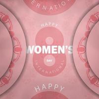 carte de voeux 8 mars journée internationale de la femme rose avec ornement abstrait vecteur