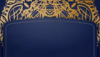 bannière en bleu foncé avec un mandala avec des ornements dorés et une place pour votre logo ou texte vecteur
