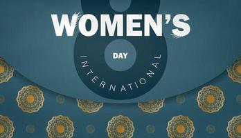 brochure 8 mars journée internationale de la femme en bleu avec ornement abstrait en or vecteur