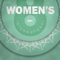 carte postale journée internationale de la femme couleur menthe avec motif blanc vintage vecteur