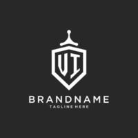 initiale du logo monogramme vi avec un design en forme de bouclier vecteur