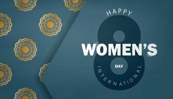 brochure de la journée internationale de la femme en bleu avec ornement en or vintage vecteur