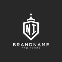 initiale du logo monogramme ni avec un design en forme de bouclier vecteur