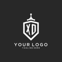 initiale du logo monogramme xo avec un design en forme de bouclier vecteur