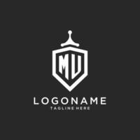 initiale du logo monogramme mu avec un design en forme de bouclier vecteur