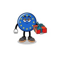 illustration de mascotte drapeau europe donnant un cadeau vecteur