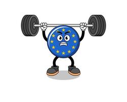 dessin animé de mascotte de drapeau de l'europe soulevant une barre vecteur