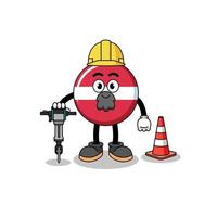 personnage de dessin animé du drapeau de la lettonie travaillant sur la construction de routes vecteur