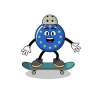 mascotte drapeau europe jouant une planche à roulettes vecteur