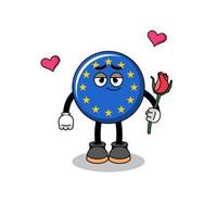 mascotte du drapeau de l'europe tombant amoureux vecteur