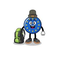 illustration de la mascotte du drapeau de l'europe en tant que randonneur vecteur