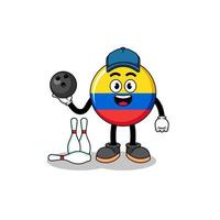 mascotte du drapeau colombien en tant que joueur de bowling vecteur