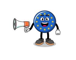 illustration de dessin animé drapeau europe tenant mégaphone vecteur