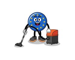 mascotte de personnage du drapeau de l'europe tenant un aspirateur vecteur